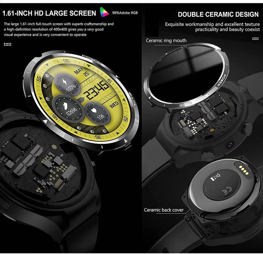 LEMFO Android 10.7 Fitness Smart Watch 1.61 Inch HD Touch Screen 4G+128G Memory 2MP+5MP Dual Camera