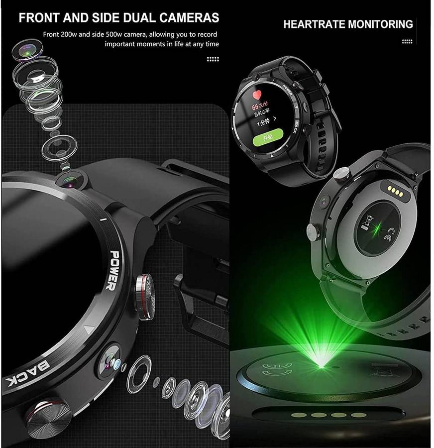 LEMFO Android 10.7 Fitness Smart Watch 1.61 Inch HD Touch Screen 4G+128G Memory 2MP+5MP Dual Camera