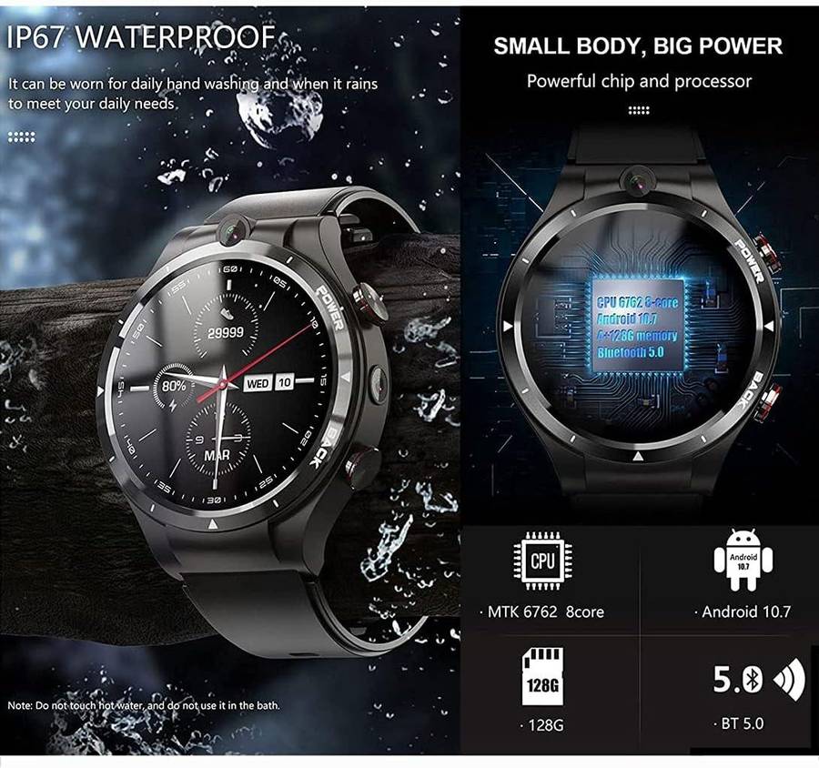 LEMFO Android 10.7 Fitness Smart Watch 1.61 Inch HD Touch Screen 4G+128G Memory 2MP+5MP Dual Camera