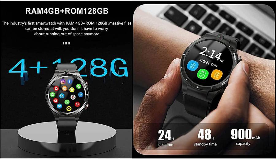 LEMFO Android 10.7 Fitness Smart Watch 1.61 Inch HD Touch Screen 4G+128G Memory 2MP+5MP Dual Camera