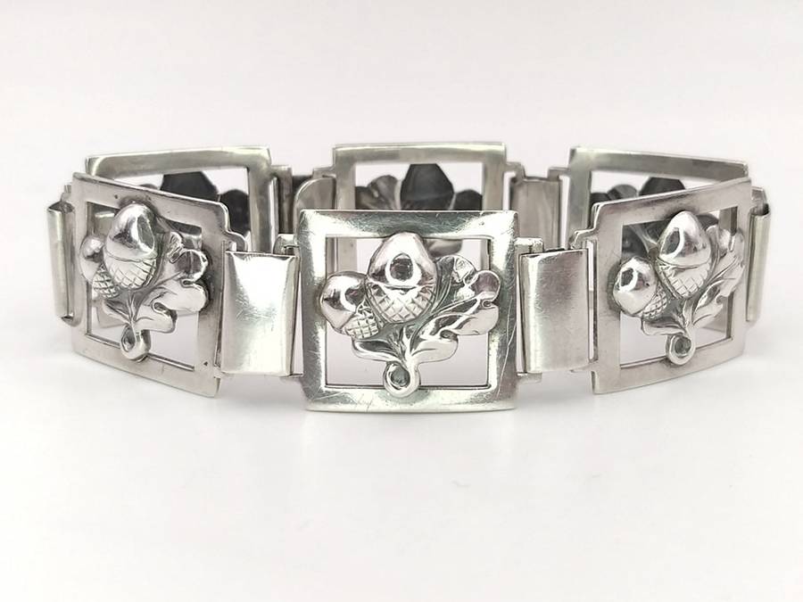 Sterling silver Scandinavian style oak leaf panel bracelet