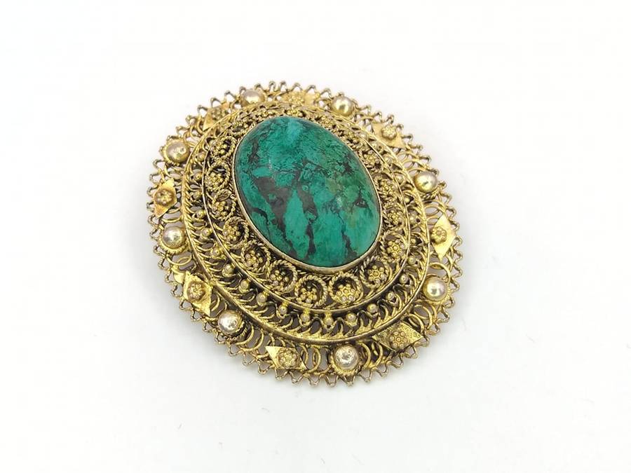 1950s gilded silver Israeli brooch with eilat stone