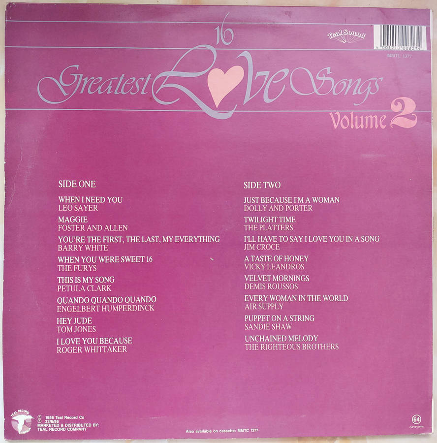 16 GREATEST LOVE SONGS VOLUME 2 - Original Artists