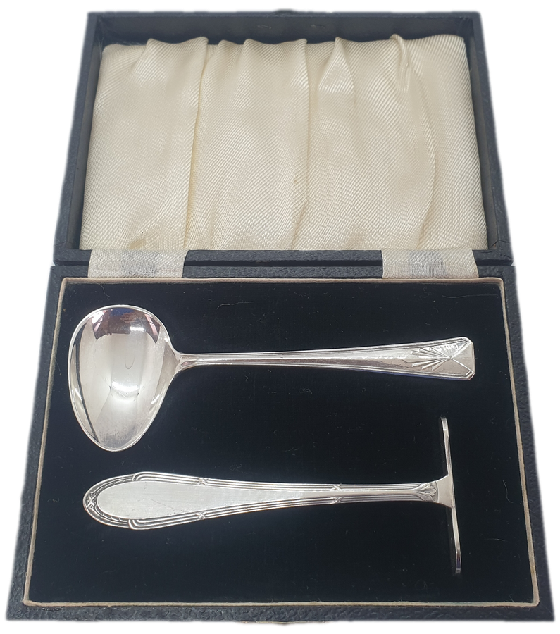 Antique German WMF 1/0 SILVER PLATED EPNS A1 BABY SPOON & PUSHER SET/ BABY FEEDING CUTLERY Boxed