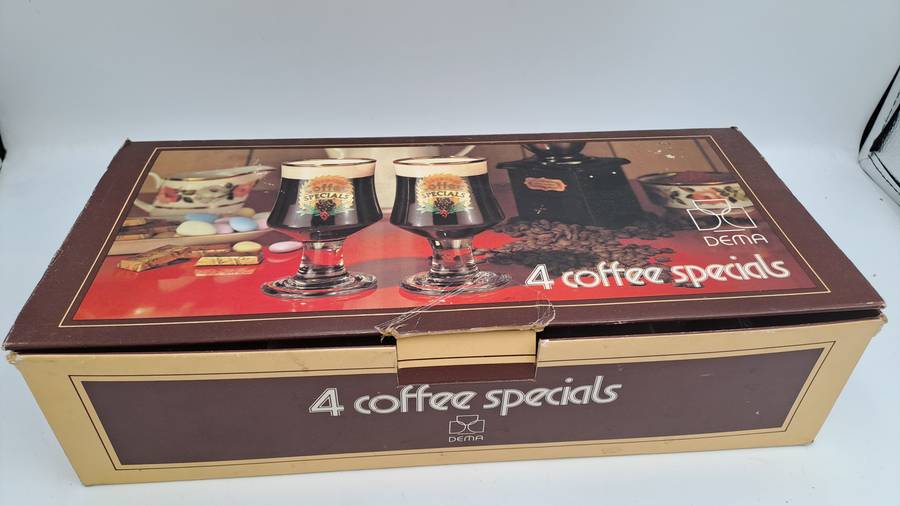 Rare Find - Vintage Dema Coffee Specials set of four glasses in original box