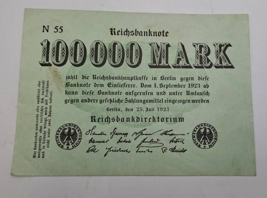 1923 Germany (1871-1948) 100 000 Mark Reichsbanknote