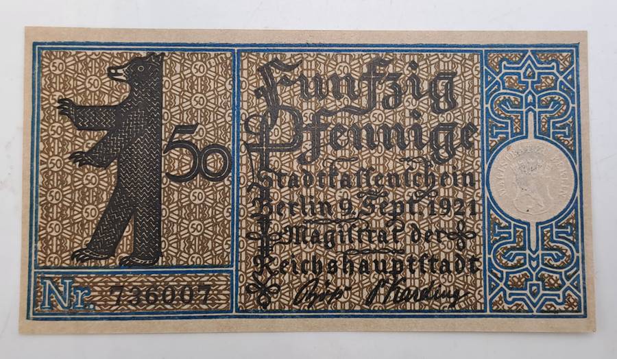 1921  Germany  German notgeld  Berlin, Prussian province  50 Pfennigs Districts Series - Issue 5