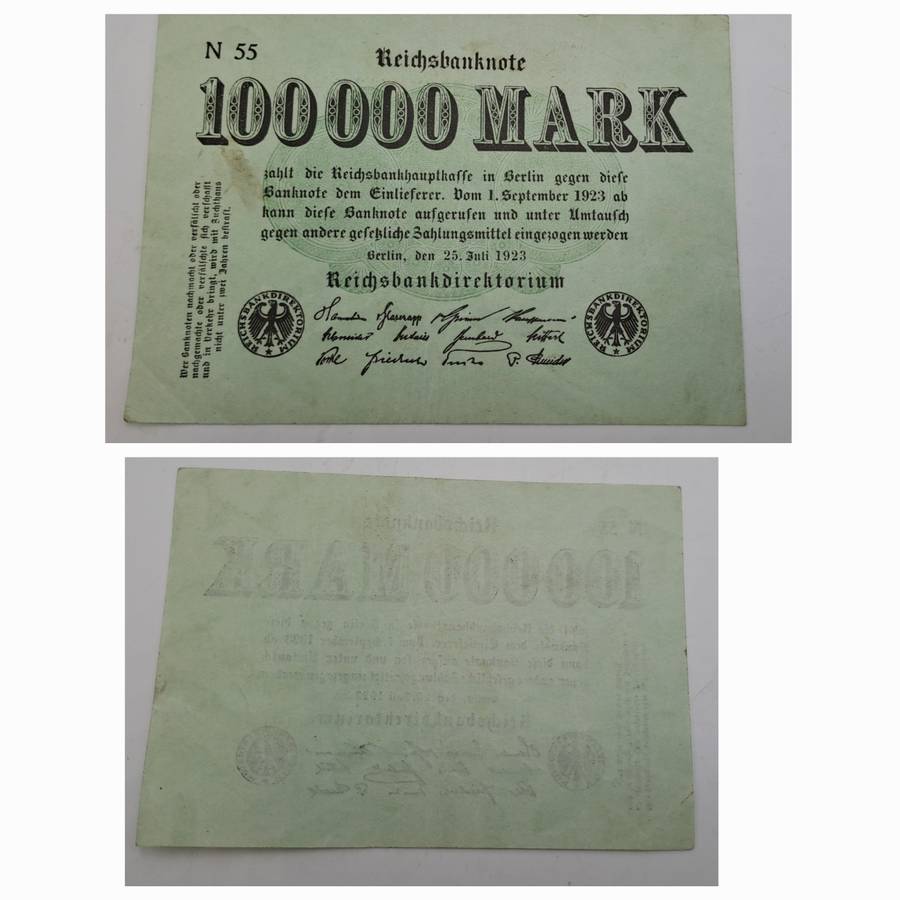 1923 Germany (1871-1948) 100 000 Mark Reichsbanknote