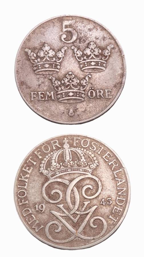 1945 Sweden 5 Öre - Gustaf V