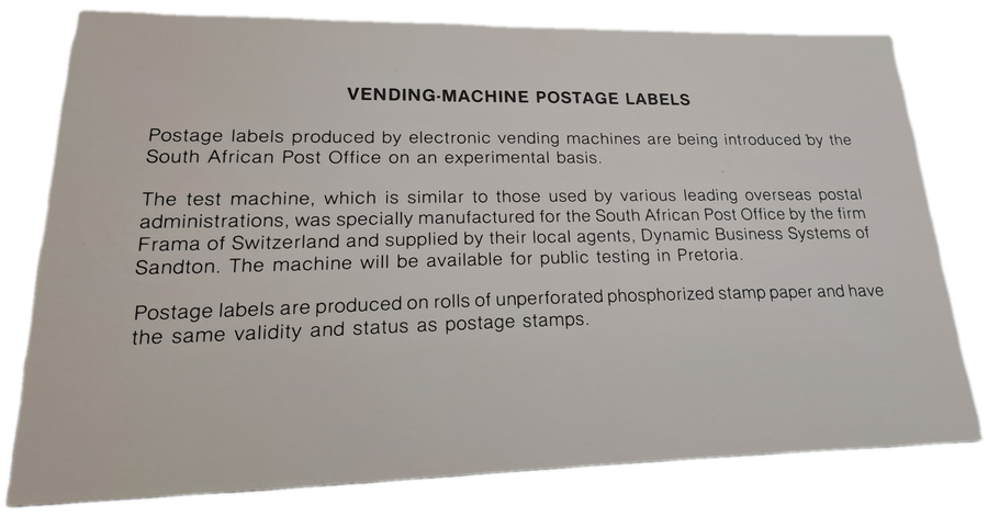 1986 ATM FDC + ATM Stamp of South Africa (1)  1986-2020. Mint -11 Available(Vending Machine Labels)