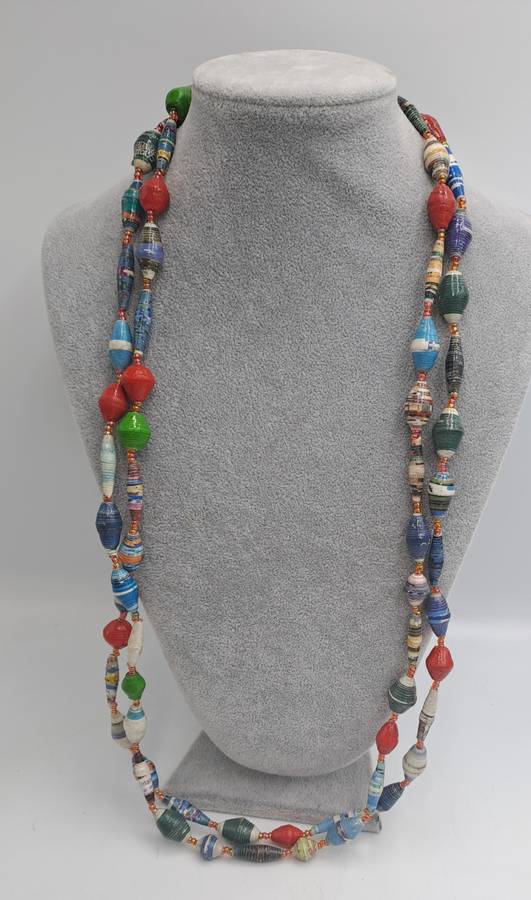 Very Long Hand Made Paper Bead Necklace  - Uganda -170cm