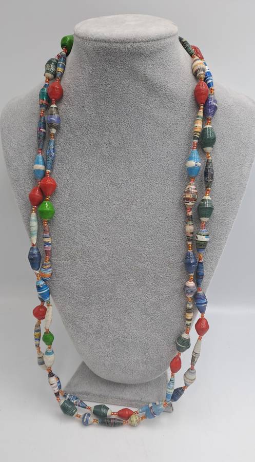 Very Long Hand Made Paper Bead Necklace  - Uganda -170cm