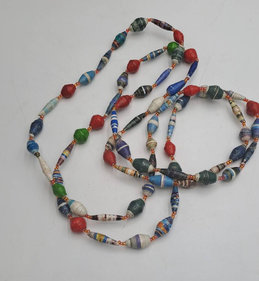 Very Long Hand Made Paper Bead Necklace  - Uganda -170cm