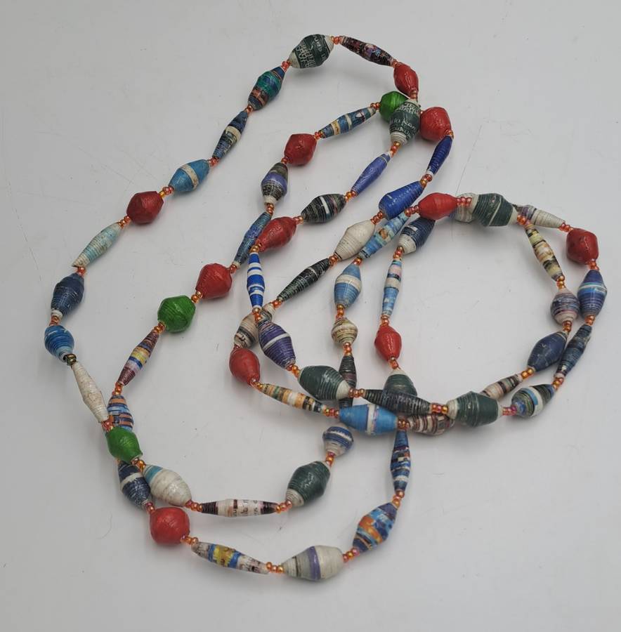Very Long Hand Made Paper Bead Necklace  - Uganda -170cm