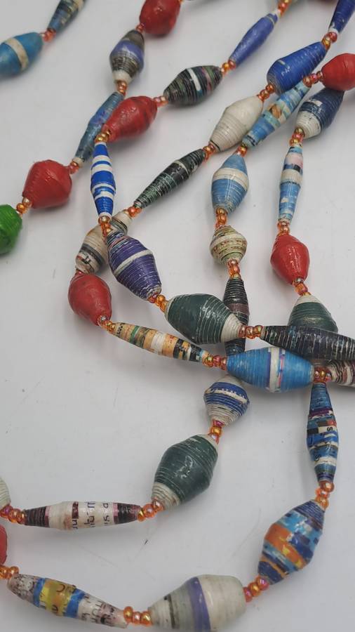Very Long Hand Made Paper Bead Necklace  - Uganda -170cm