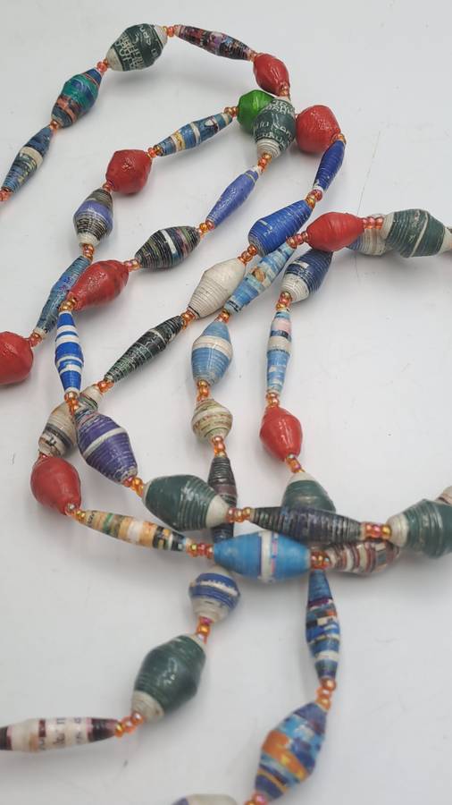 Very Long Hand Made Paper Bead Necklace  - Uganda -170cm