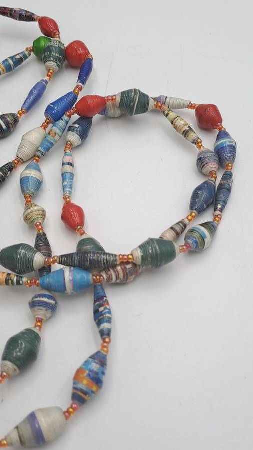 Very Long Hand Made Paper Bead Necklace  - Uganda -170cm
