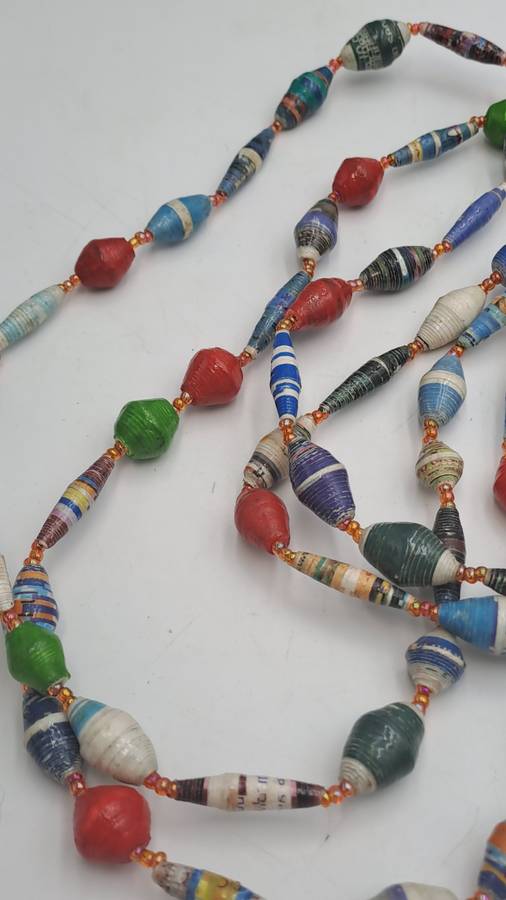 Very Long Hand Made Paper Bead Necklace  - Uganda -170cm