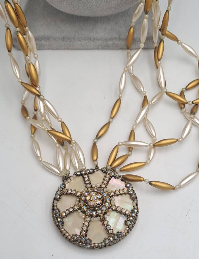 Vintage ORNELLA Necklace with Large Mother of Pearl Pendant -Made in Italy