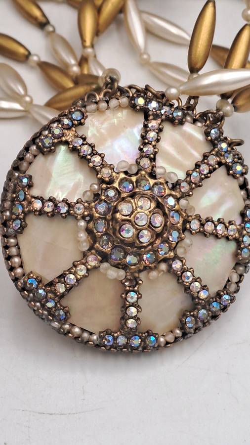 Vintage ORNELLA Necklace with Large Mother of Pearl Pendant -Made in Italy