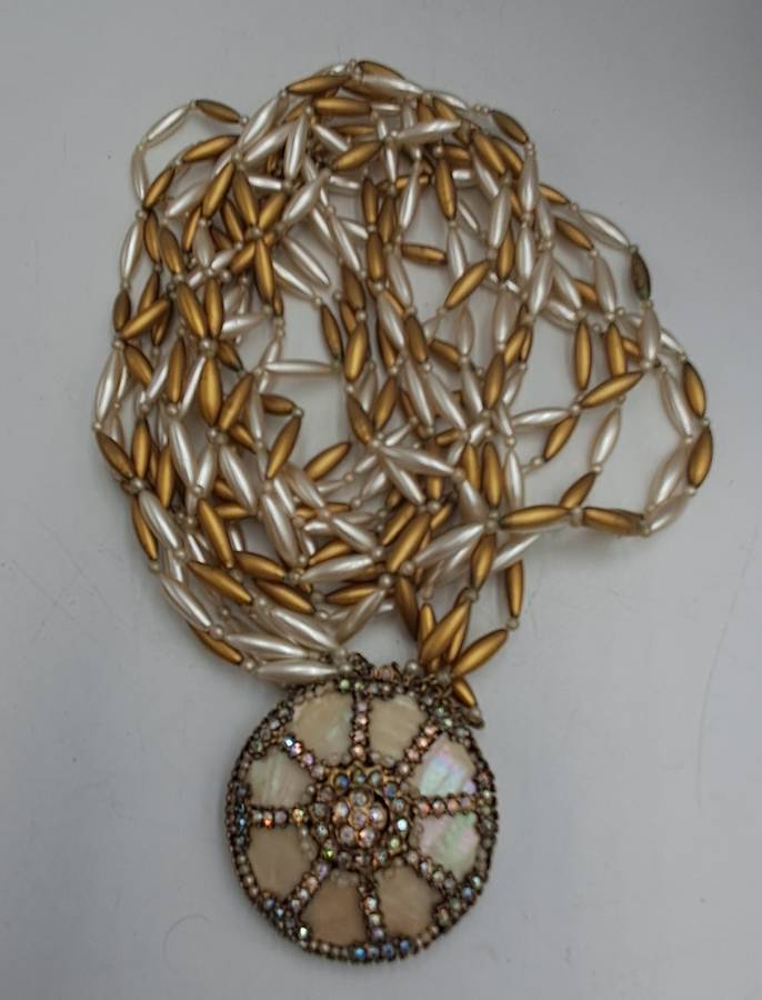 Vintage ORNELLA Necklace with Large Mother of Pearl Pendant -Made in Italy