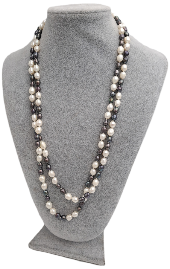 Long Vintage Genuine Pearl Necklace 130cm (1,3 Meter) -White Pearls are 8mm