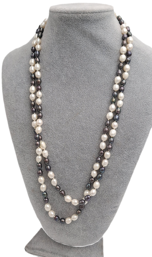 Long Vintage Genuine Pearl Necklace 130cm (1,3 Meter) -White Pearls are 8mm