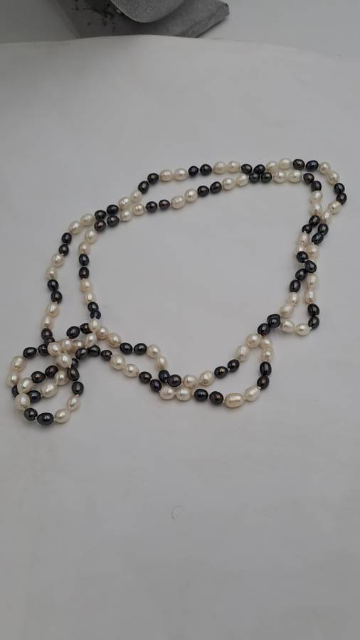Long Vintage Genuine Pearl Necklace 130cm (1,3 Meter) -White Pearls are 8mm