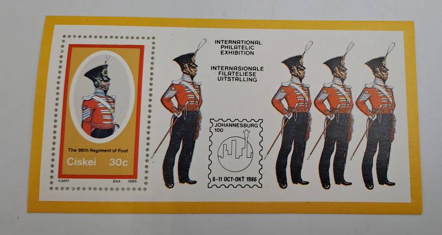 1986 First Day Cover Johannesburg 100 -Ciskei Military Uniforms 98th Regiment+ Stamp-(6 Available)