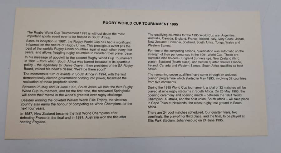 Rugby 1995 World Cup -FDC (First Day Cover) 6.14C 1995-05-25