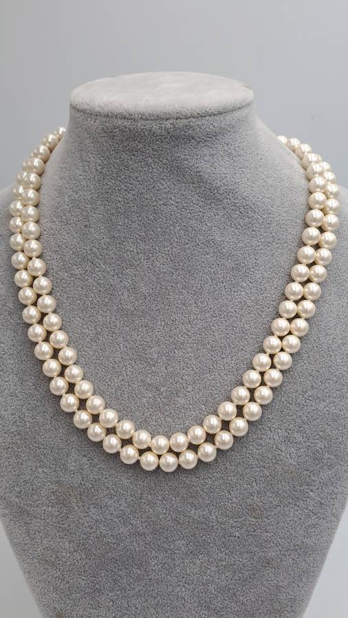 Vintage 84cm Faux? Pearl Necklace with a 14kt Gold Clasp