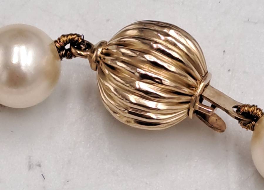 Vintage 84cm Faux? Pearl Necklace with a 14kt Gold Clasp