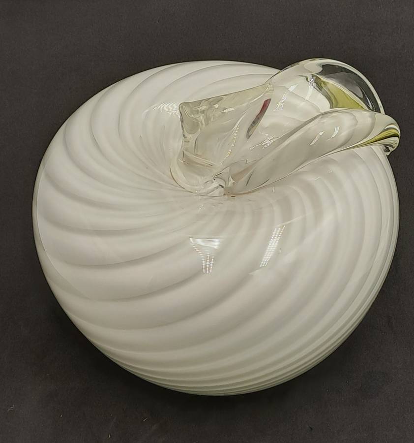 Murano Art Glass Brilliant White Swirl Apple