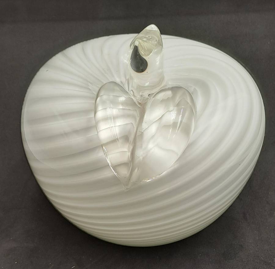 Murano Art Glass Brilliant White Swirl Apple