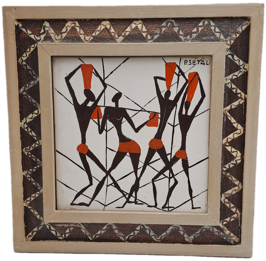 Original Framed African Art by Resetal--  24cm x24cm x1,5cm