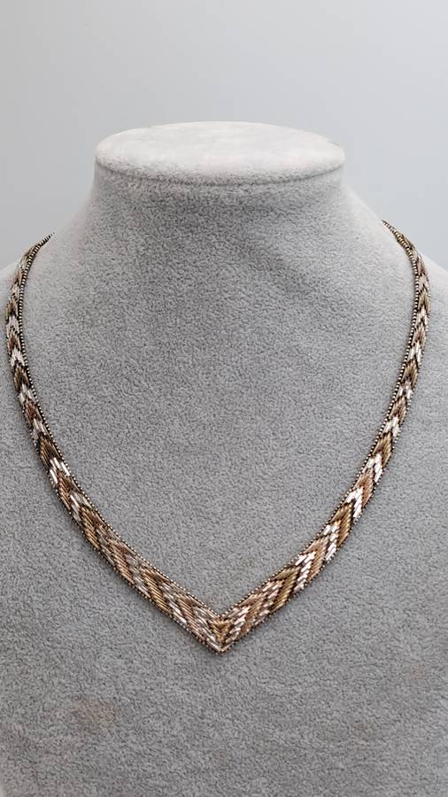 Vintage STERLING SILVER .925 TRI COLOR VERMEIL V NECKLACE Made In  ITALY