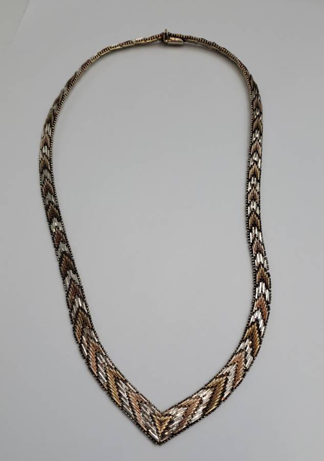 Vintage STERLING SILVER .925 TRI COLOR VERMEIL V NECKLACE Made In  ITALY