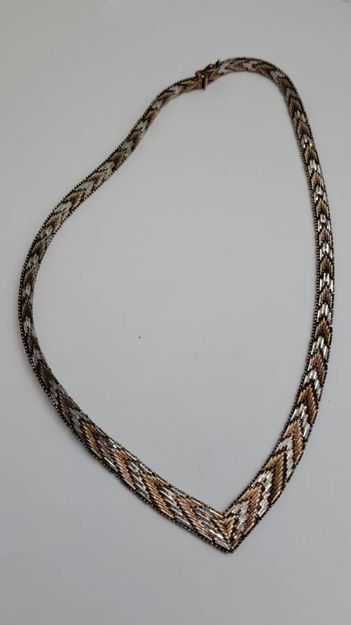 Vintage STERLING SILVER .925 TRI COLOR VERMEIL V NECKLACE Made In  ITALY