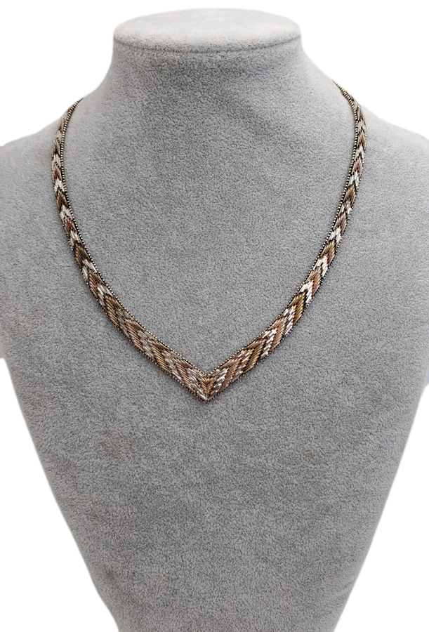 Vintage STERLING SILVER .925 TRI COLOR VERMEIL V NECKLACE Made In  ITALY