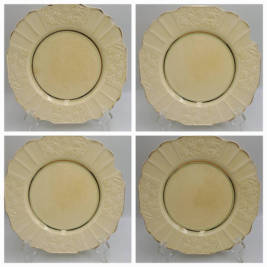 4 Vintage 1930's Myott Son & Co Ltd Cream Plates 22,3cm - Pattern 1338 -England (Chipped)