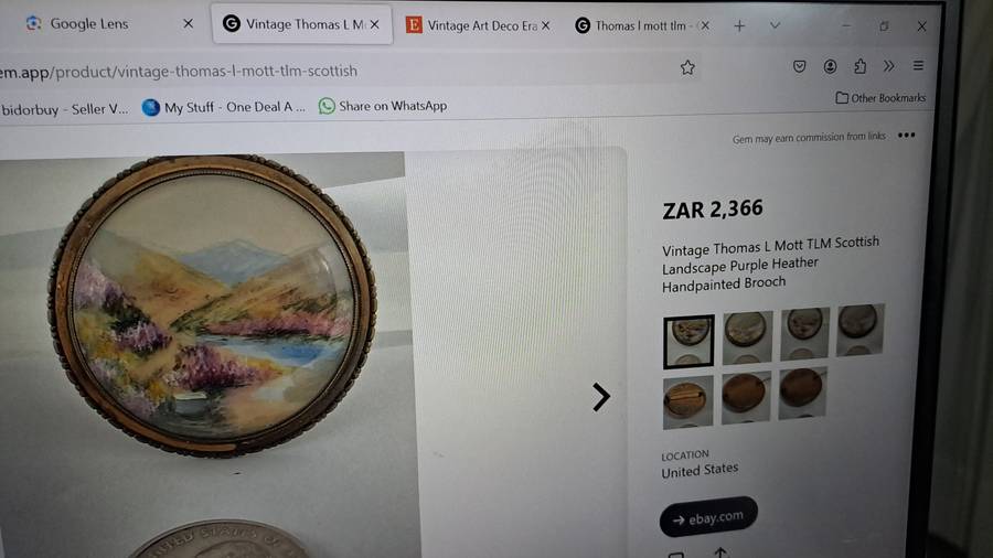 Vintage 1930's-1940's TLM (Thomas L Mott) Scottish Landscape Purple Heather Handpainted Brooch