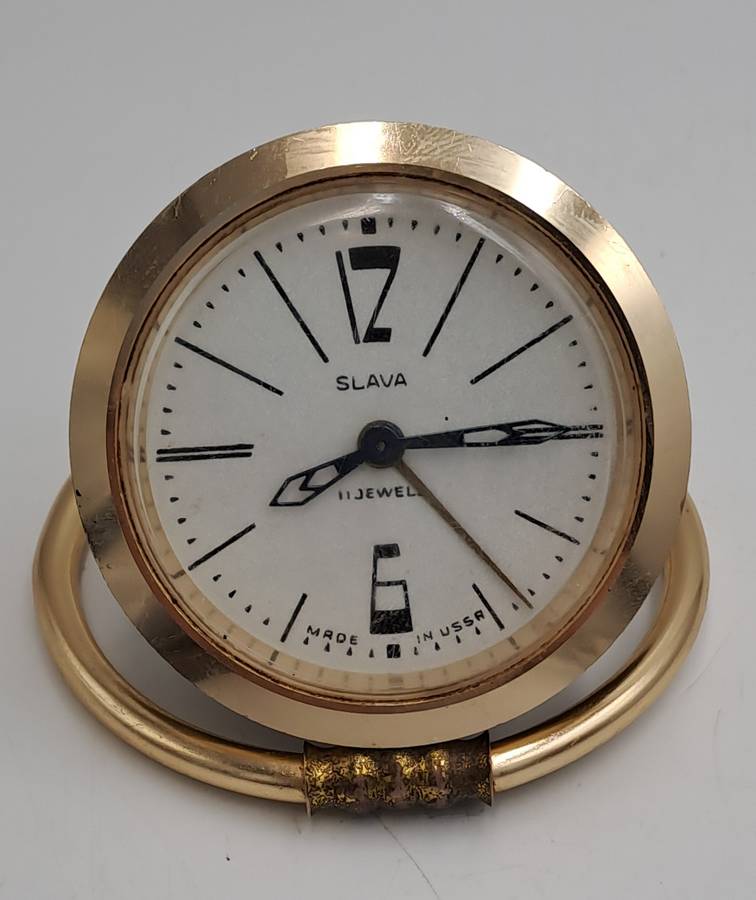 Vintage SLAVA Mechanical Alarm Clock 11 Jewels Made In the USSR Soviet Russian-NOT working