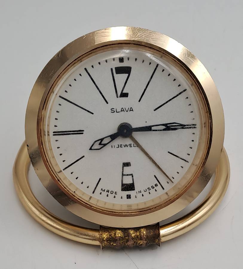 Vintage SLAVA Mechanical Alarm Clock 11 Jewels Made In the USSR Soviet Russian-NOT working