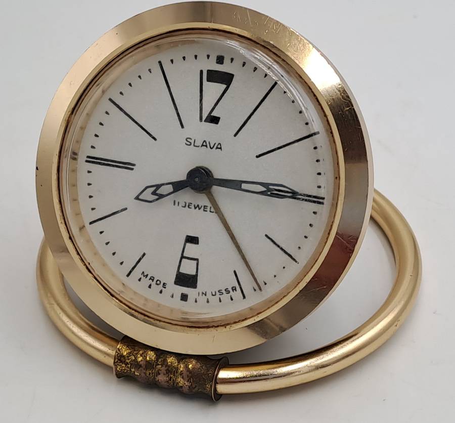 Vintage SLAVA Mechanical Alarm Clock 11 Jewels Made In the USSR Soviet Russian-NOT working