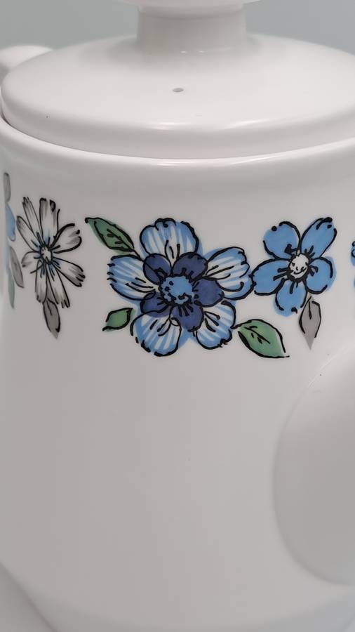 Vintage Noritake RC Progression China Japan Moda 905 Teapot Blue Grey Flowers Off White