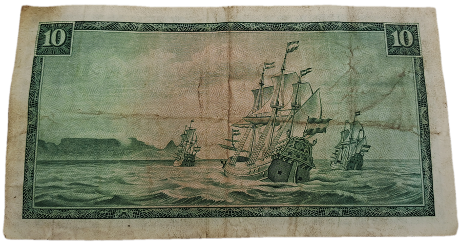 1975-1976 Ten Rand Note -T.W. de Jongh, Watermark van Riebeeck-Afrikaans-English -C/392 053944
