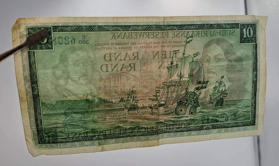 1975-1976 Ten Rand Note -T.W. de Jongh, Watermark van Riebeeck-Afrikaans-English -C/380 620817