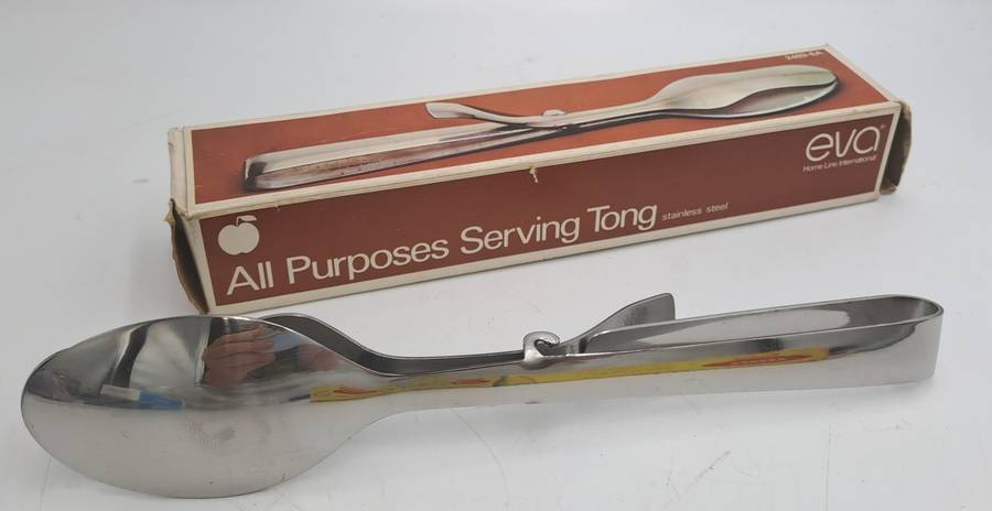 Vintage EVA Stainless Steel All Purposes Serving Tong-Boxed -Made in Hong Kong