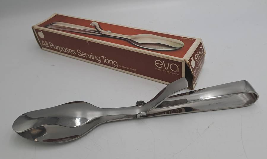 Vintage EVA Stainless Steel All Purposes Serving Tong-Boxed -Made in Hong Kong