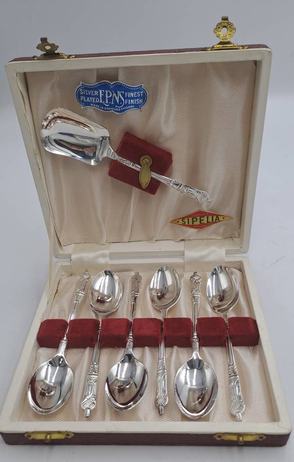 Vintage SIPELIA E.P.N.S Silver Plated Finest Finish APOSTEL Spoon set- Boxed-Sheffield England